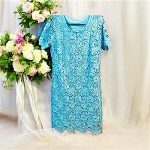 Floral lace overlay Elegant A Line dress Sz S Romantic Coquette feminine Formal